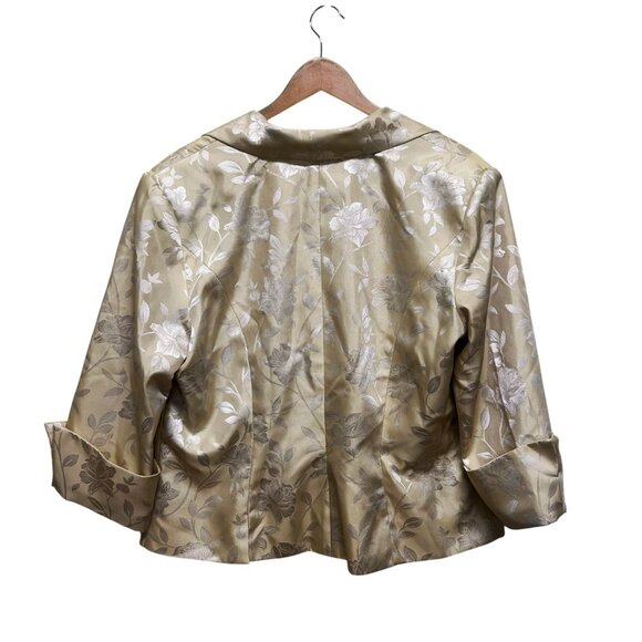 Vintage Satiny Yellow Damask Chunky Button Padded Shoulder Jacket Size 18 - Picture 4 of 5